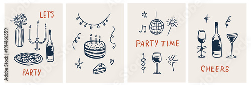 Doodle hand drawn vector party posters