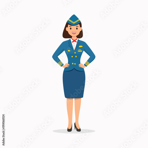 Isolated vector illustration of a confident female worker or person in a profession standing with hands on hips