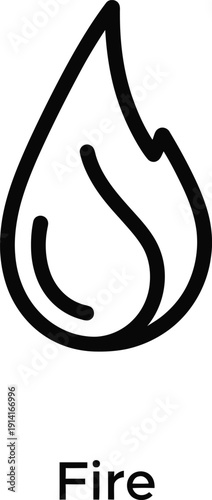 A simple line drawing of a fire flame on a white background