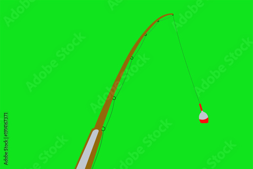 Simple Fishing Rod and Float on Green Screen Background