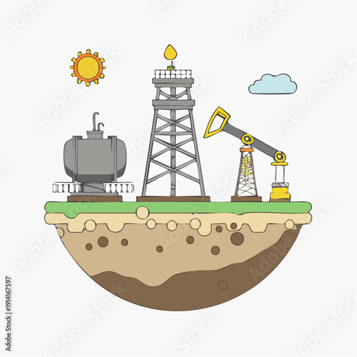 Oil Pump Jack in Oil Field – Oil and Gas Industry Vector Illustration