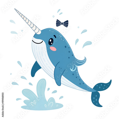 Adorable narwhal illustration perfect for kids' content or ocean-themed projects