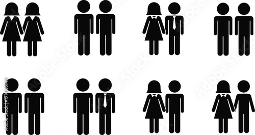 Black Silhouette Icons of Couples in Different Formations people figures