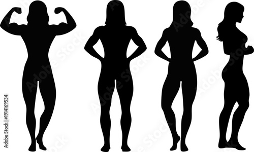 Silhouettes of women in various fitness poses showing strength and confidence