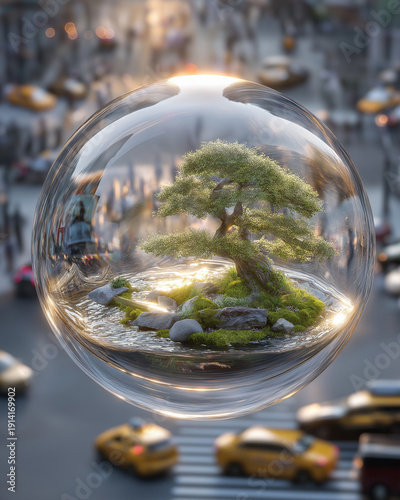 Conceptual Sphere Of Peace In Chaotic Urban Environment