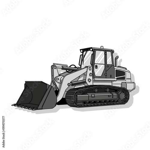 Heavy duty tracked wheel loader with large bucket, construction equipment, industrial vehicle