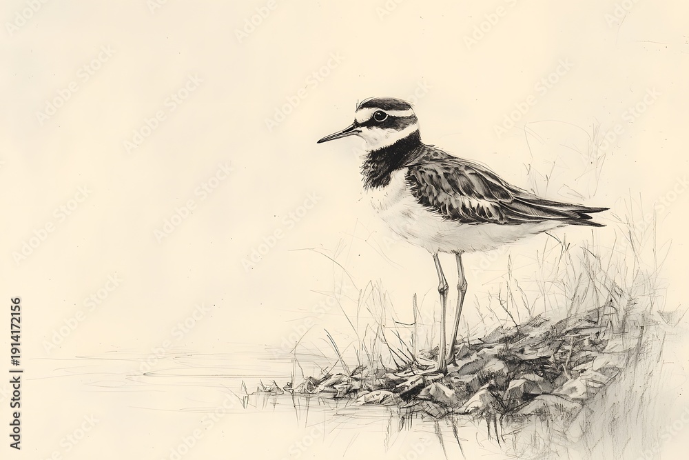 Obraz premium Killdeer wildlife sketch long legged bird near water photo