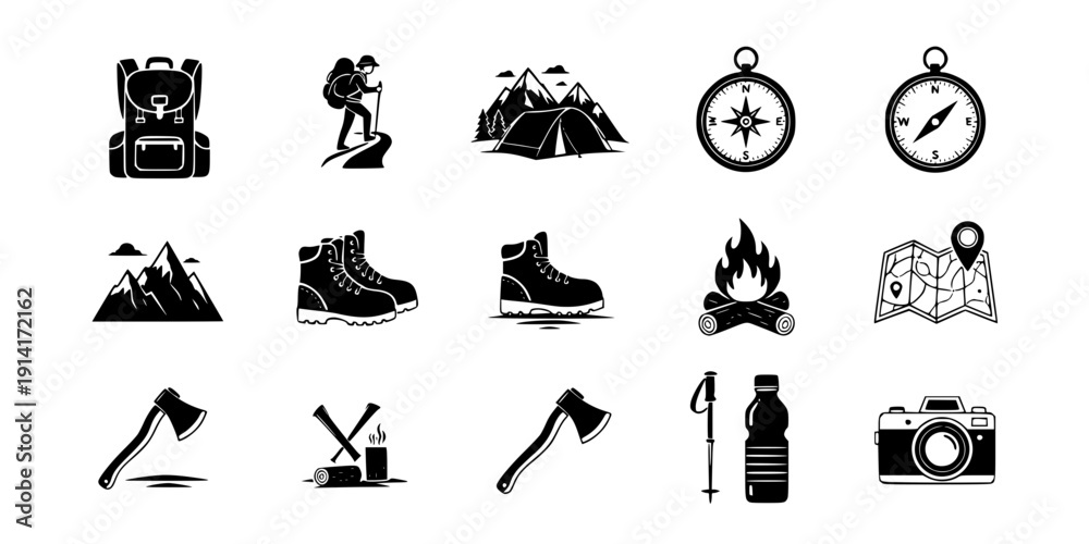 Fototapeta premium Adventure Hiking & Basecamp Setup Silhouettes