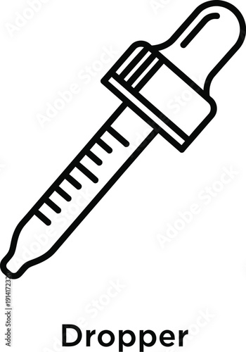 A simple line drawing of a dropper on a white background