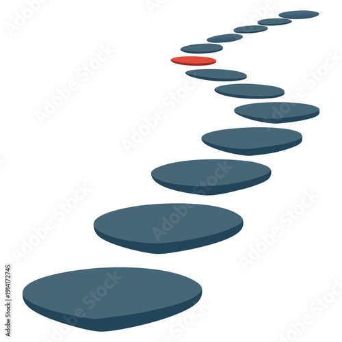 A red stone standing out in a series of blue stepping stones