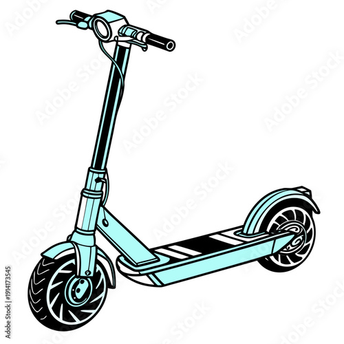 Teal electric scooter with black and white accents