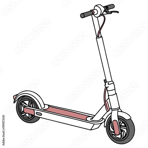 White and pink electric scooter with black wheels and handlebars