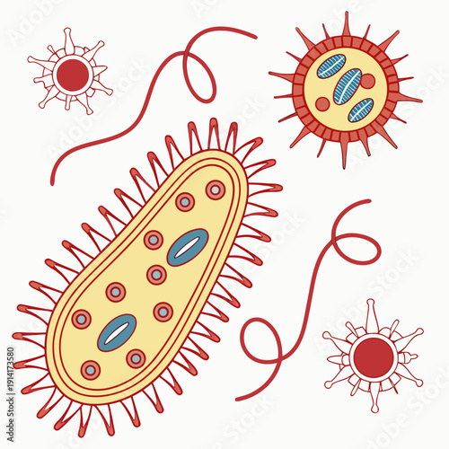 Bacteria and viruses on white background microorganisms