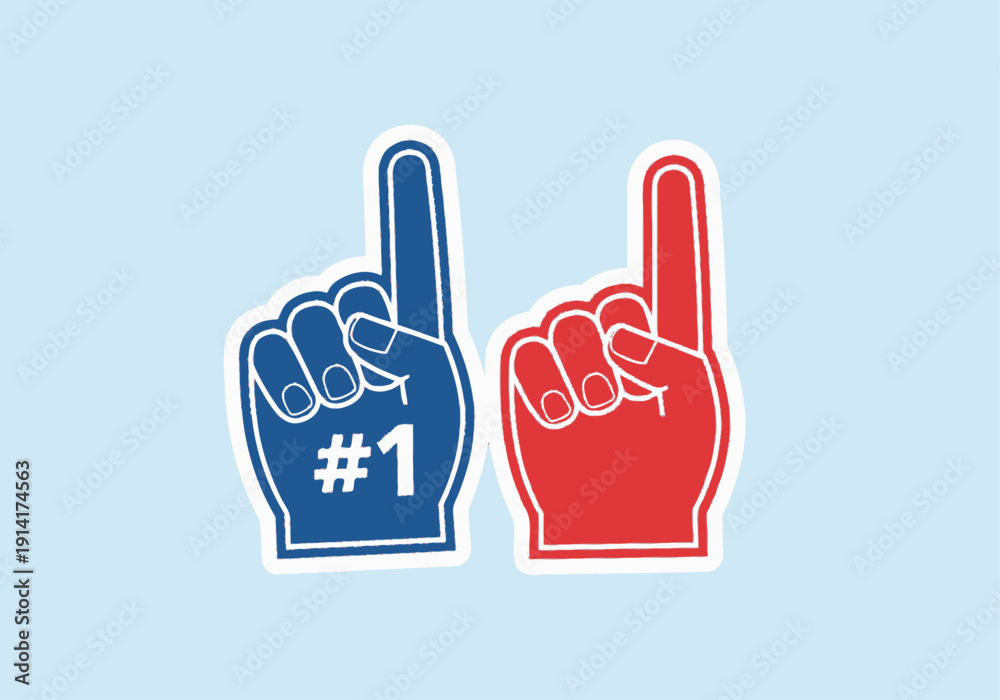 Obraz premium Clean modern flat vector illustration of foam finger fan hands