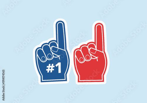 Clean modern flat vector illustration of foam finger fan hands