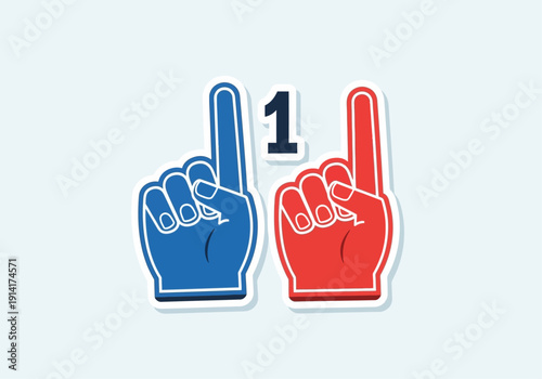 Clean modern flat vector illustration of foam finger fan hands