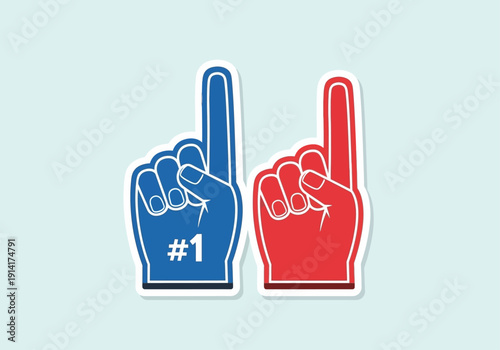 Clean modern flat vector illustration of foam finger fan hands