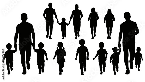 Family walking together silhouette vector graphic