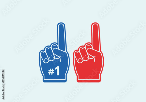 Clean modern flat vector illustration of foam finger fan hands