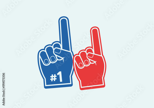 Clean modern flat vector illustration of foam finger fan hands