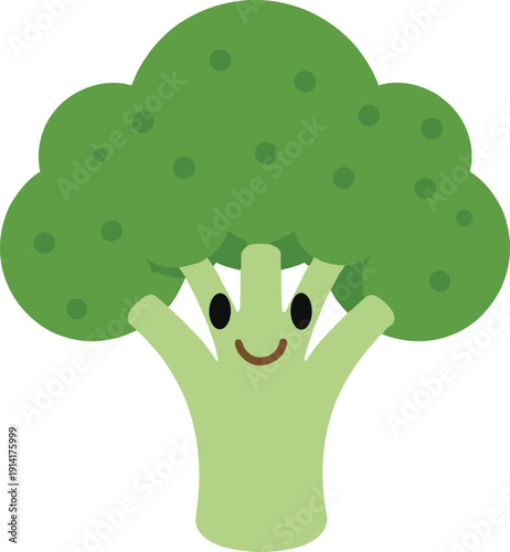 Cute smiling broccoli character illustration in flat style for kids healthy food education and fun nutrition designs