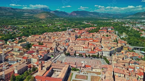 Aerial view of historic Sulmona and Piazza Garibaldi in Abruzzo
