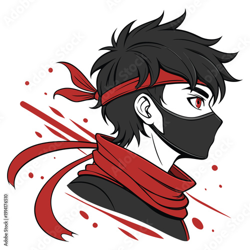Anime Ninja Boy Head Portrait Side View