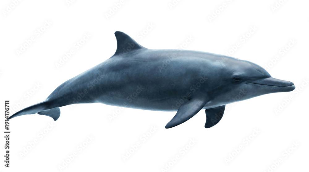 Fototapeta premium Bottlenose dolphin swimming isolated. Marine mammal side view.