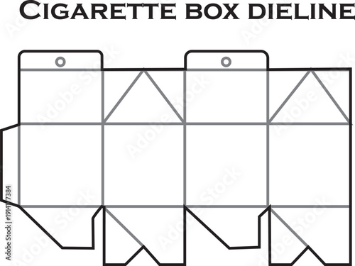 Cigarette Box Dieline Vector Template with Hanging Tab for Tobacco Product Packaging and Retail Display Case Design