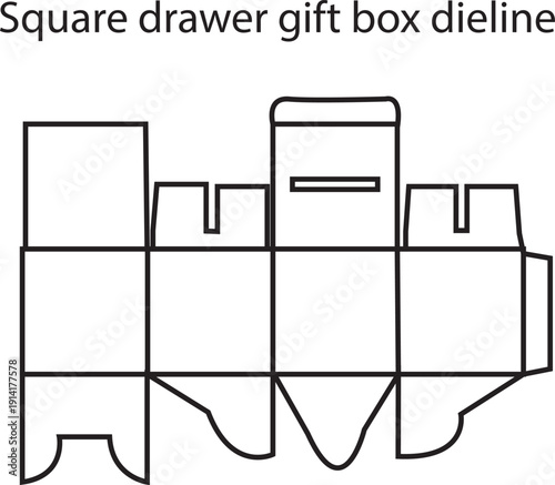 Square Drawer Gift Box Dieline Vector Template for Sliding Product Packaging and Professional Cardboard Storage Design
