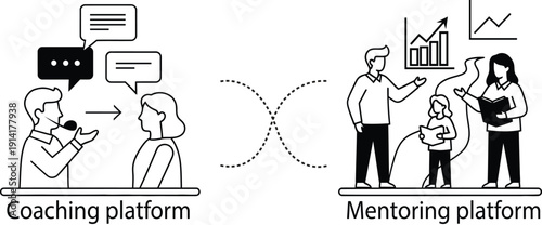Coaching platform vs mentoring platform comparison and contrast illustration