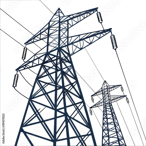 Detailed depiction of electrical infrastructure towers