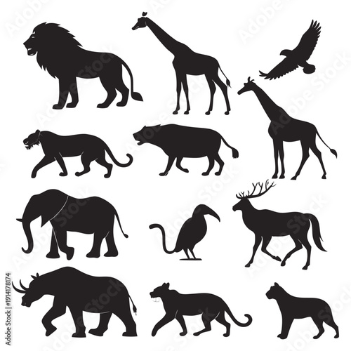 Silhouettes of Wild and Domestic Animals Vector Set