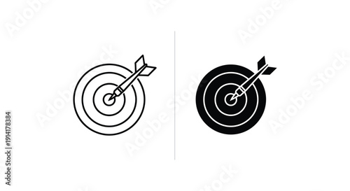 Target icon with arrow hitting the bullseye in simple line art and solid style