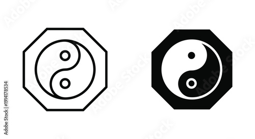 Yin Yang Symbols in Octagons - Harmony and Balance Concept