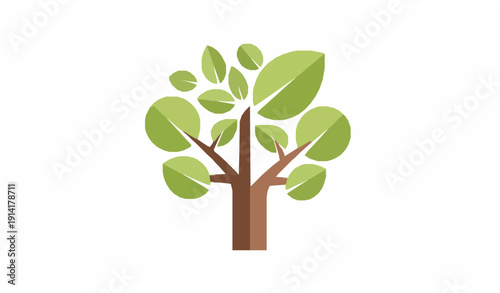 Minimalist eco lifestyle tree vector icon style illustration with geometric foliage isolated on white background