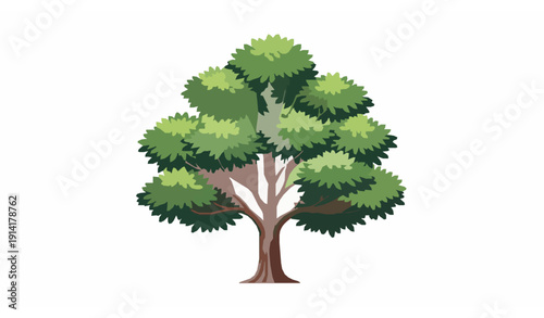 Green healthy lifestyle tree vector illustration with lush foliage nature symbol isolated on white background
