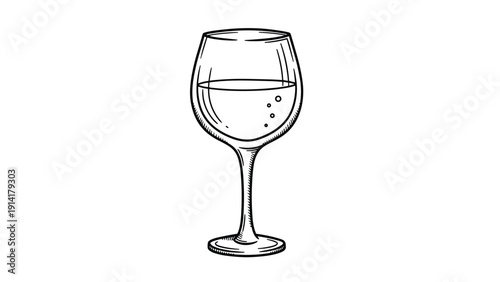 Hand drawn illustration of a wine glass filled with a bubbly beverage captures the essence of a sophisticated celebration.