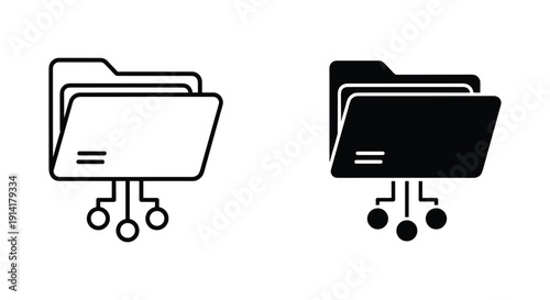 Folder icons with documents and connections in minimalist line art style