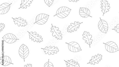 Detailed seamless pattern shows a variety of oak and beech leaves scattered across the surface in a nature inspired design.