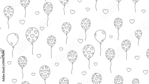 Endless pattern of floating balloons decorated with tiny hearts creates a charming and festive backdrop for celebrations.
