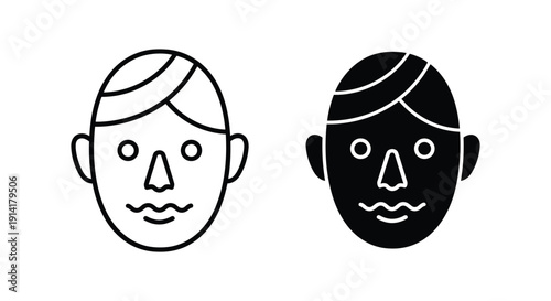 Simple face icons with bandages in black and white minimalist style