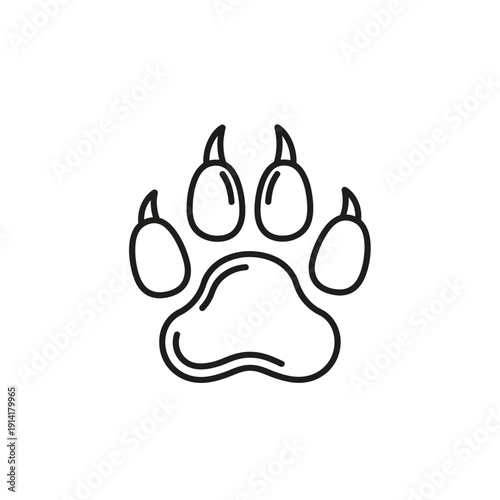 Black outline drawing of an animal paw print with claws.