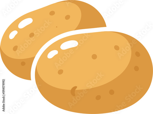 Two raw potatoes vector illustration, flat cartoon style vegetable icon