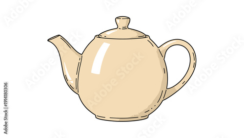 Classic ceramic teapot illustration in a neutral beige color with subtle highlights and shadows for tea party or kitchen decor themes.