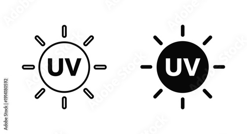 UV light icons set in black and white style on white background