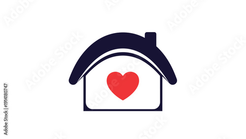 Simple house icon featuring a prominent red heart inside representing a loving home concept or family oriented real estate services.