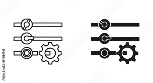 Gear icons with settings and configuration symbols in minimalist design