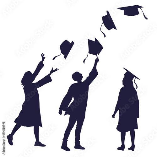 Graduates tossing caps in celebration graduation silhouette