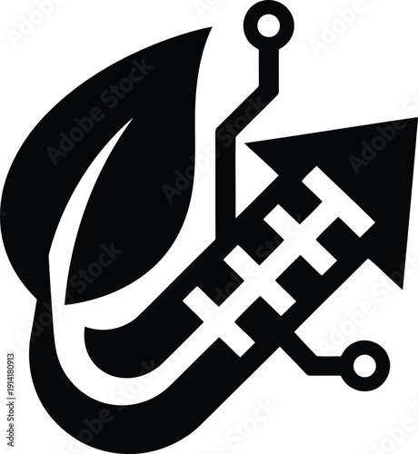 Ecological rocket launch concept with leaf and circuit board elements representing green energy space tech and science